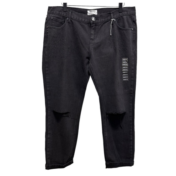One Teaspoon Awesome Baggies Low Waist Relaxed Tapered Rolled Cuff Black Jeans - Picture 2 of 16